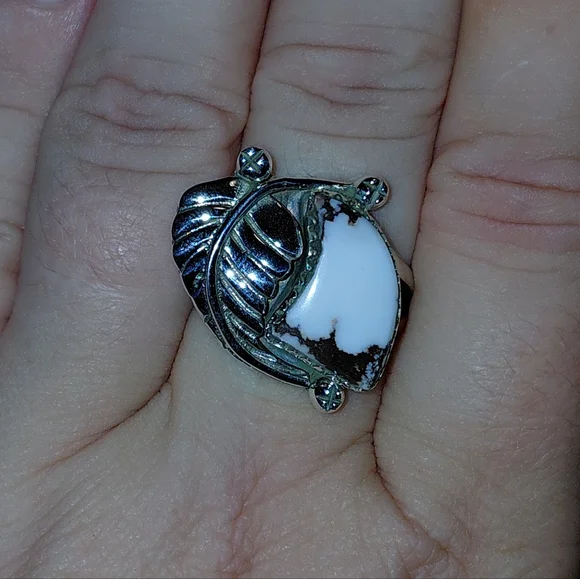 Wild Horse Jasper Horn Shaped Silver Statement Ring - Picture 5 of 15